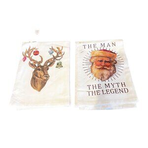 Christmas Kitchen Towels Set Of 2 Knollwood Lane Organic Cotton Santa & Deer Des